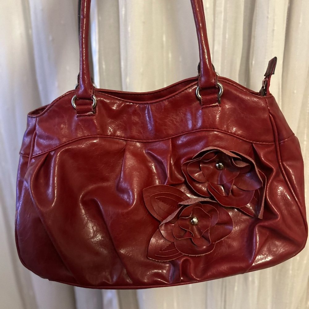 Nicole by Nicole Miller Red Shoulder Bag with Floral Detail